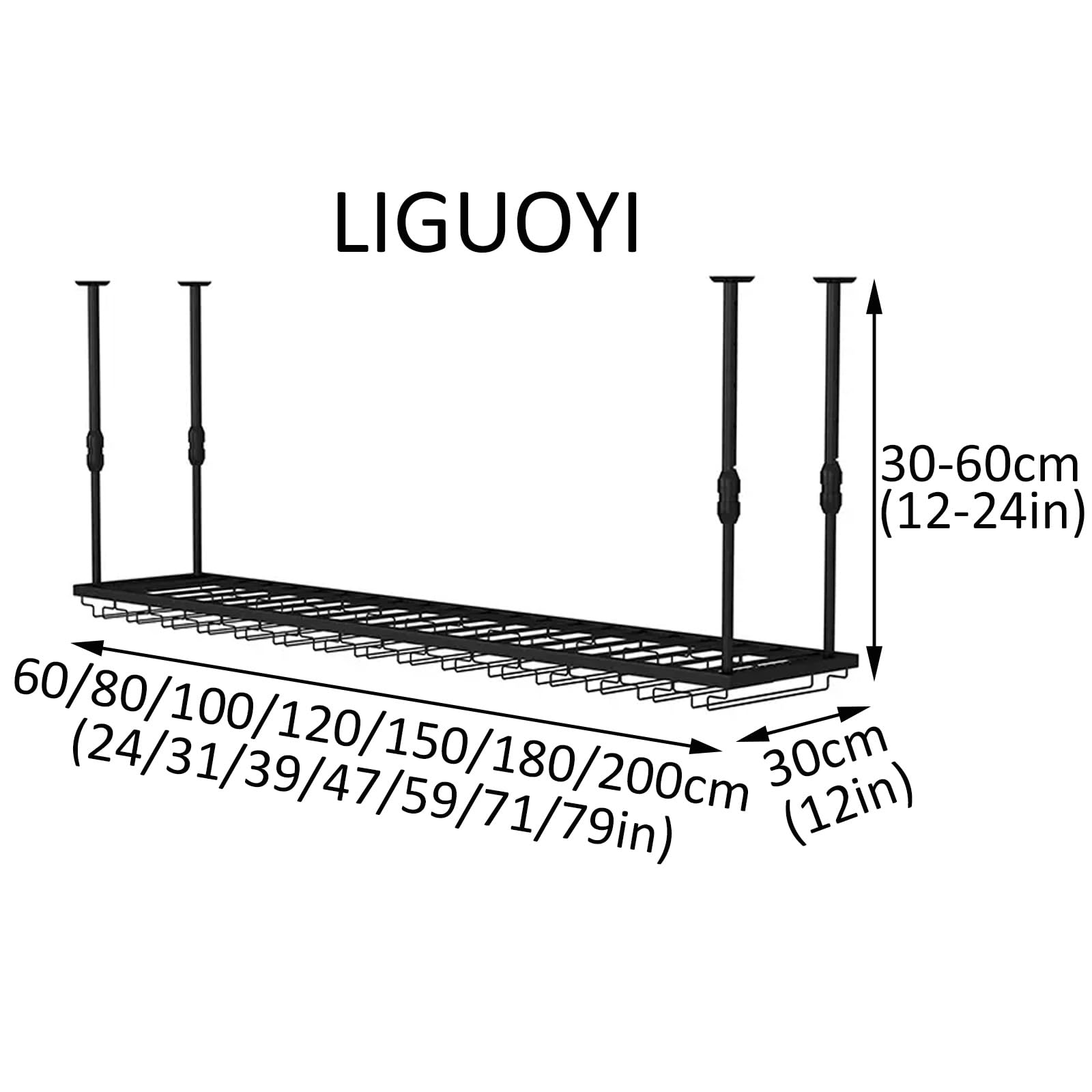 LIGUOYI Hanging Stemware Holder, Wine Glass Rack Easy to Install Wine Glass Hanger Adjustable Height for Kitchen Bar Pub Wine Storage Shelf Multi-Function Display Rack