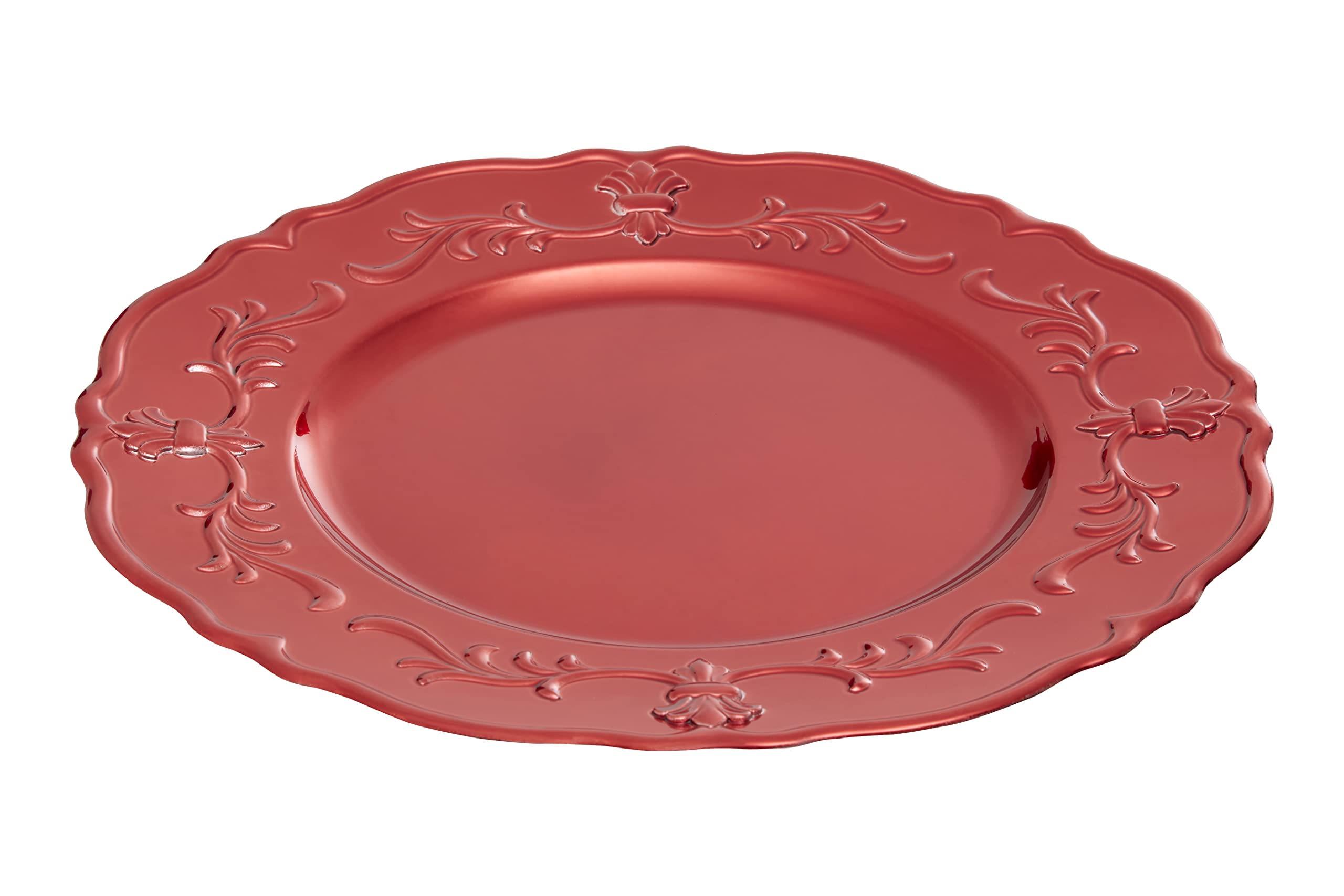 Premier Housewares 33cm Set of 4 Red Baroque Charger Plate Set | versatile Dinnerware Set Charger Plates for all Ocassions | Centrepiece Dinner Plates for Home