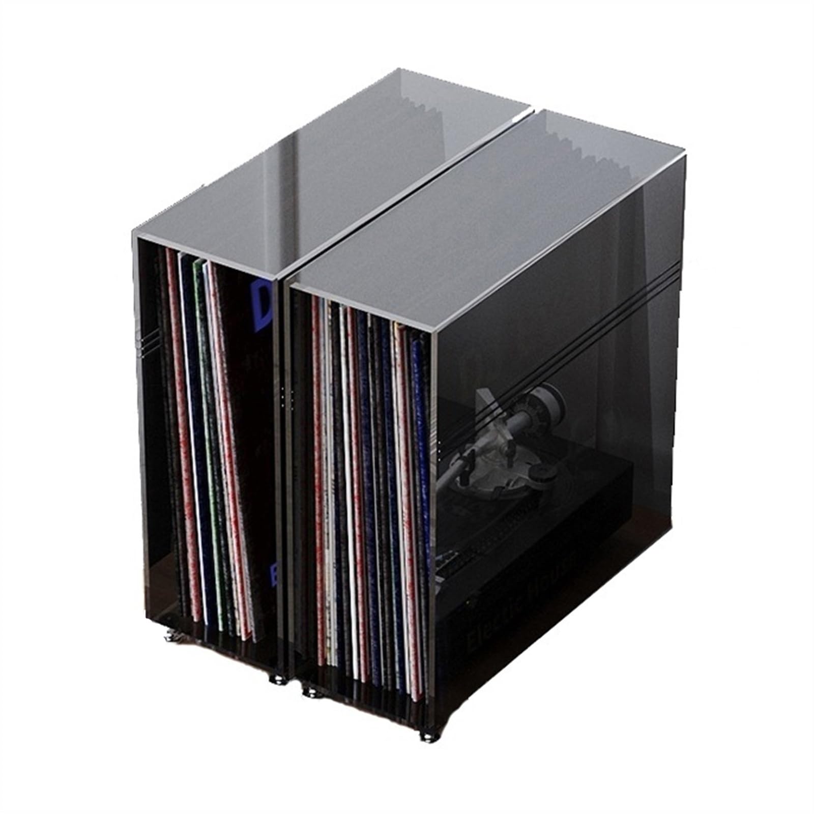 Pq7hKv2wD Album Holder Vinyl Record Holder, Desktop Storage Box with Stainless Steel Feet, Large Capacity Acrylic Rack Cube Disc Storage Rack