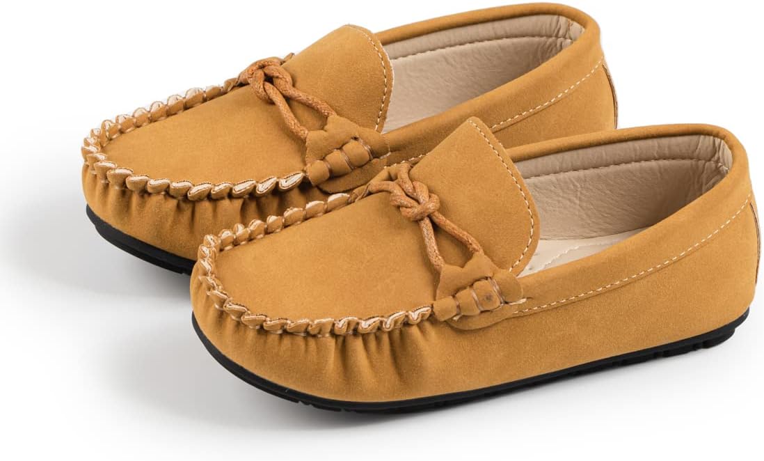 KanniorBoys Girls Leather Loafers Slip-On Texture Flats Boat Dress Moccasin Schooling Daily Walking Shoes(Toddler/Little