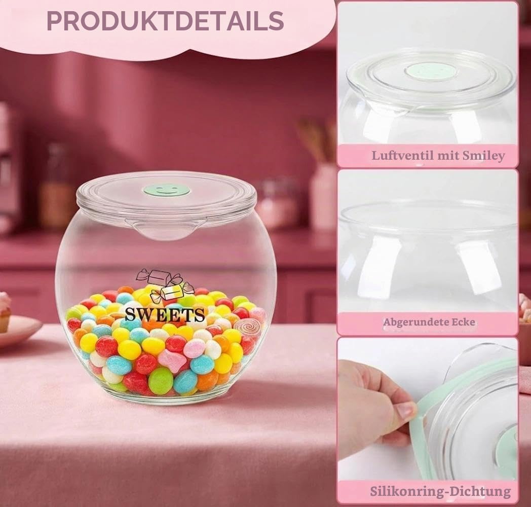 Keksdose mit Deckel,Candy bar zubehör,Süßigkeiten glas,Bonbonglas,PET transparent,Vorratsdose für Kekse, Süßigkeiten,Snacks und Candy Bar Zubehör,2 Stück,2,2 Liter