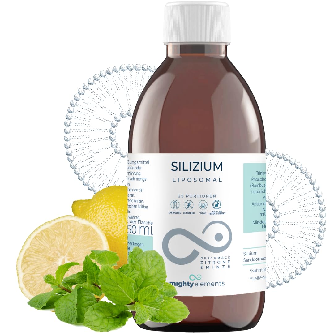 Mighty Elements Silicio liposomal de 200 mg, líquido, súper sabor, vegano, muy alta biodisponibilidad, botella de vidrio de 250 ml