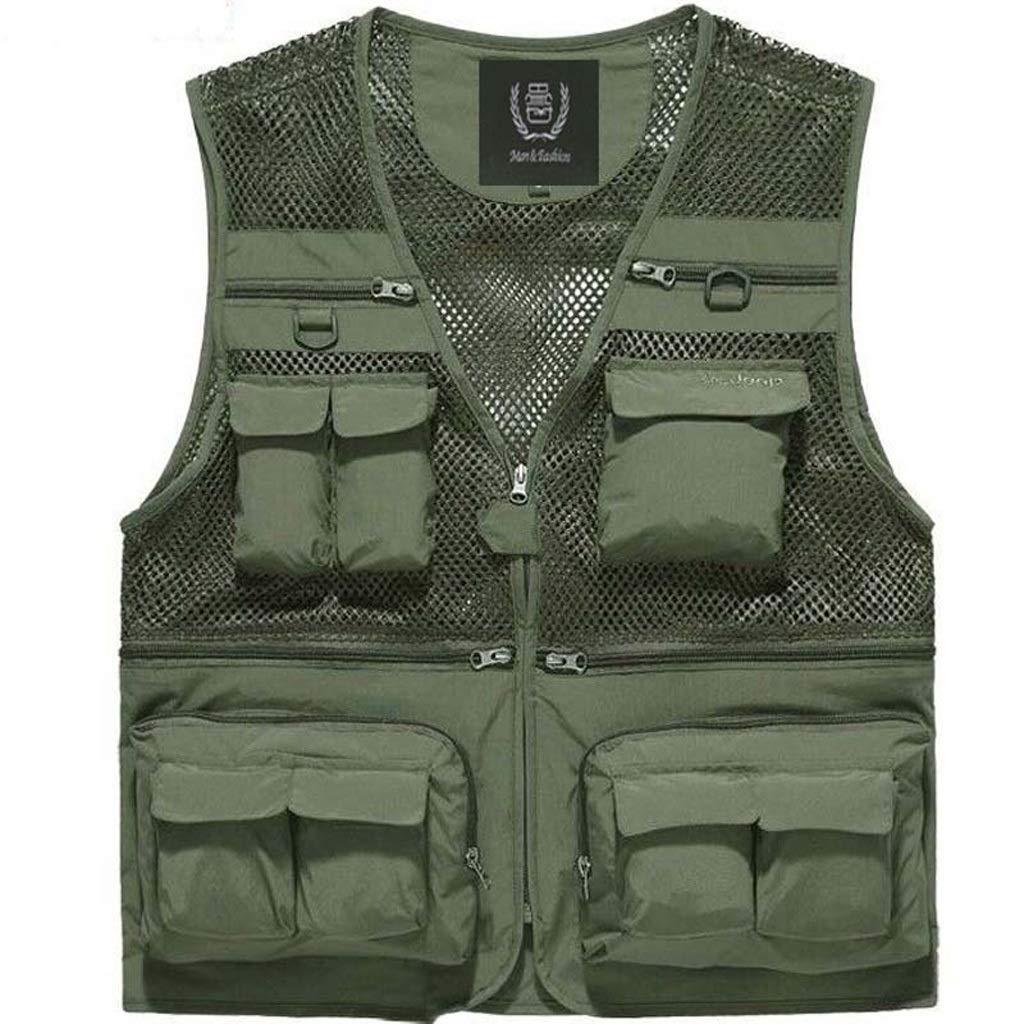 Chaleco al aire libre para hombres con bolsillos en verde militar XXL
