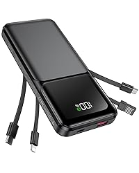 Portable Charger with Built in Cable - 20000mAh Fast Charging 22.5W Slim Power Bank USB C LED Display Travel Battery Pack 5 Outputs & 3 Inputs for iPhone Samsung Android iPad Phones Tablets etc