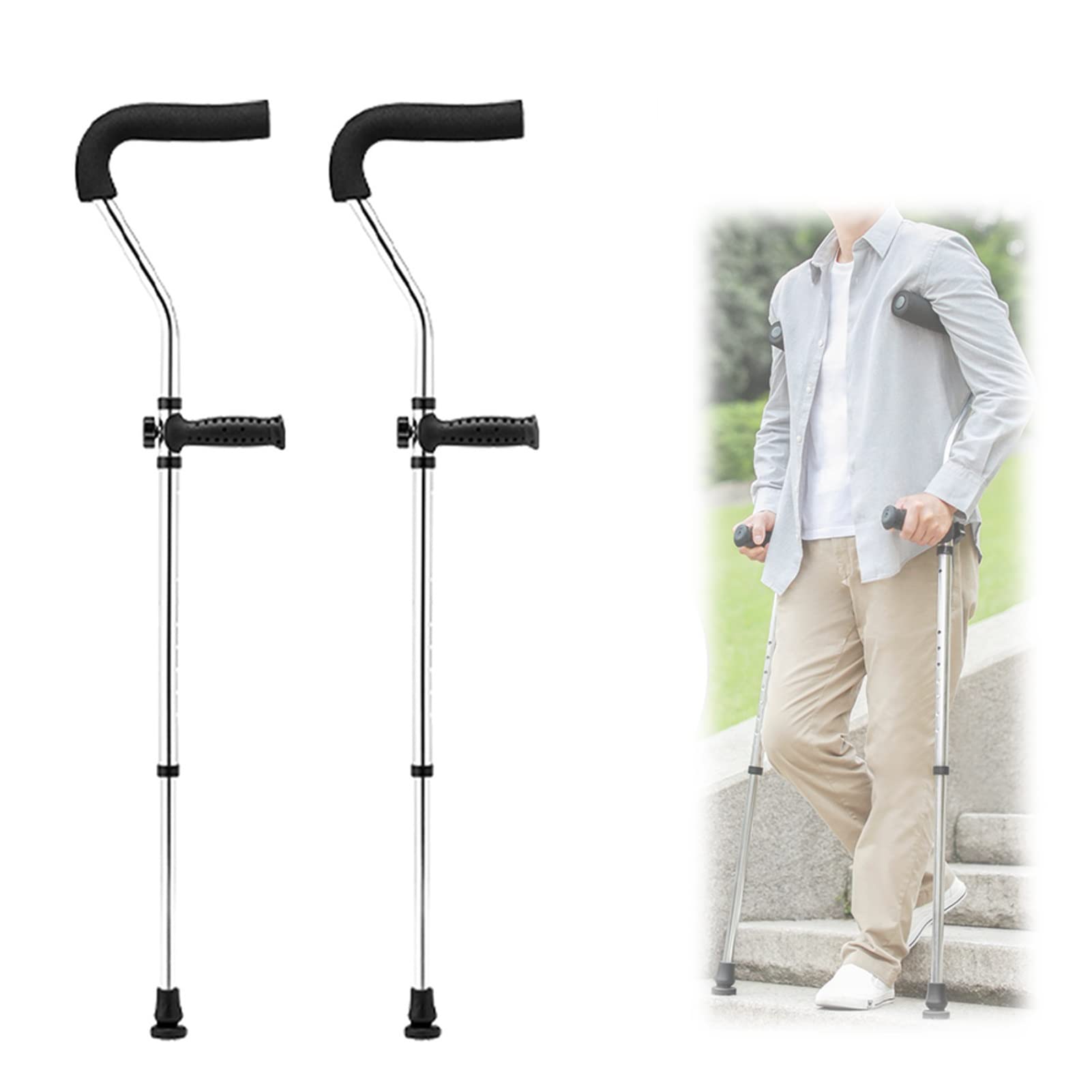 Kule Pod Pachami dla Dorosłych, Lekkie Aluminiowe Kule do Chodzenia, Pomoce do Chodzenia, Ergonomiczny Uchwyt, Dotyczy Starszych, Niepełnosprawnych, 1 Para