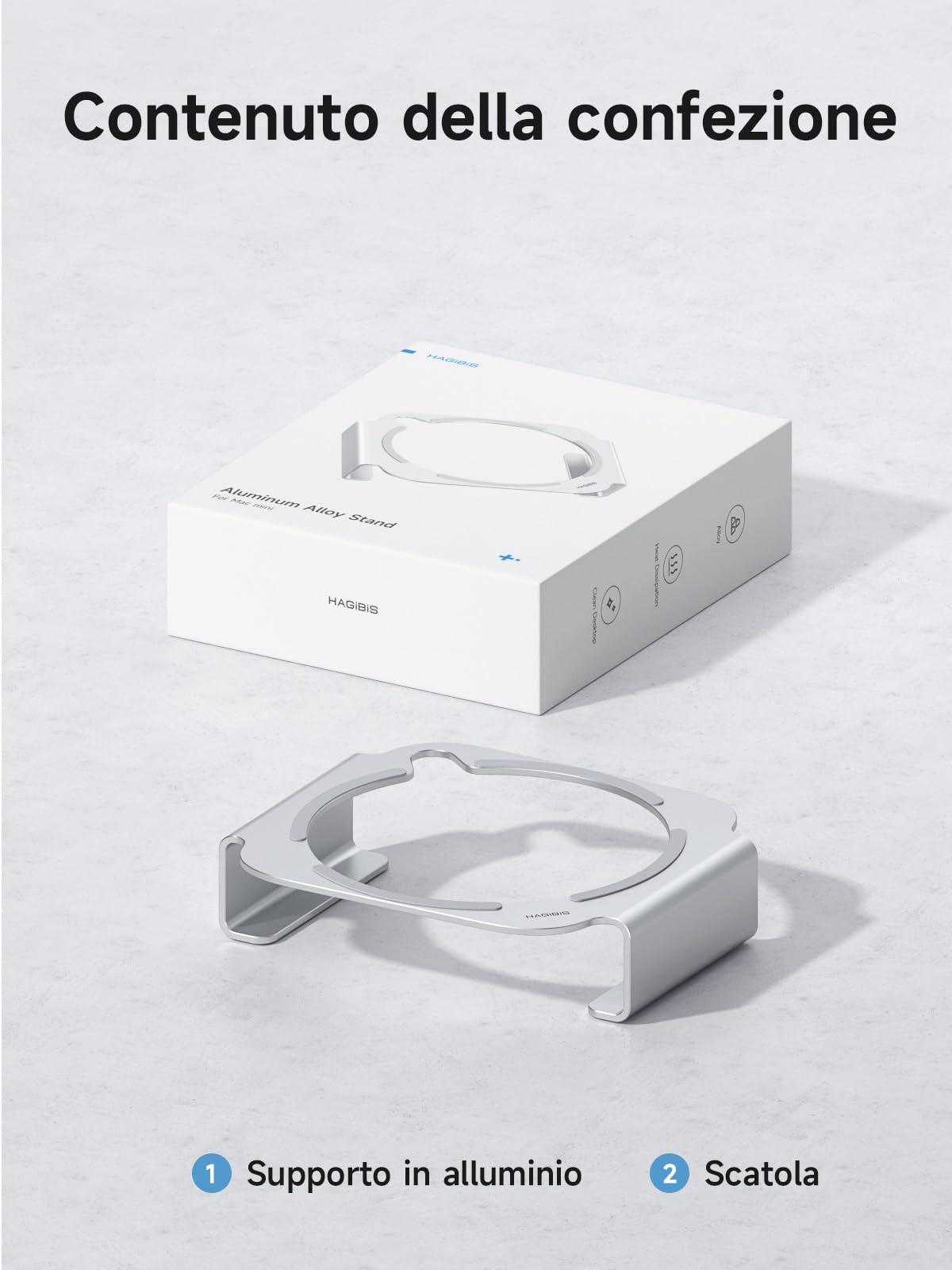 Hagibis Mac Mini M4 Supporto, Compatibile Con Mac Mini, In Lega Di Alluminio – Struttura Rialzata Con Ventilazione E Accesso Facilitato Ai Cavi (MMS03)