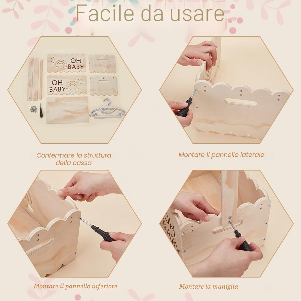 UNICRAFTALE Cesto regalo in legno per bambino, cestino per baby shower, box per doccia, armadio personalizzato