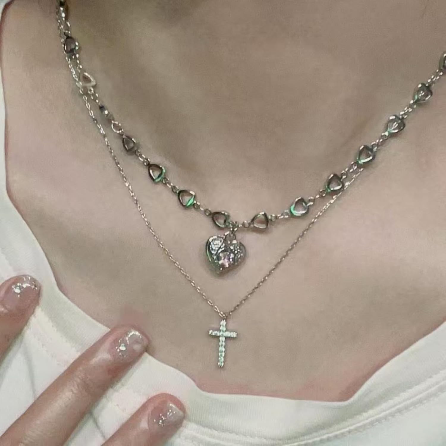 Double Cross Necklace Y2k Irregular Diamond Embedding Trend Hip Hop Fashion Retro Pendant Necklace - Image 3