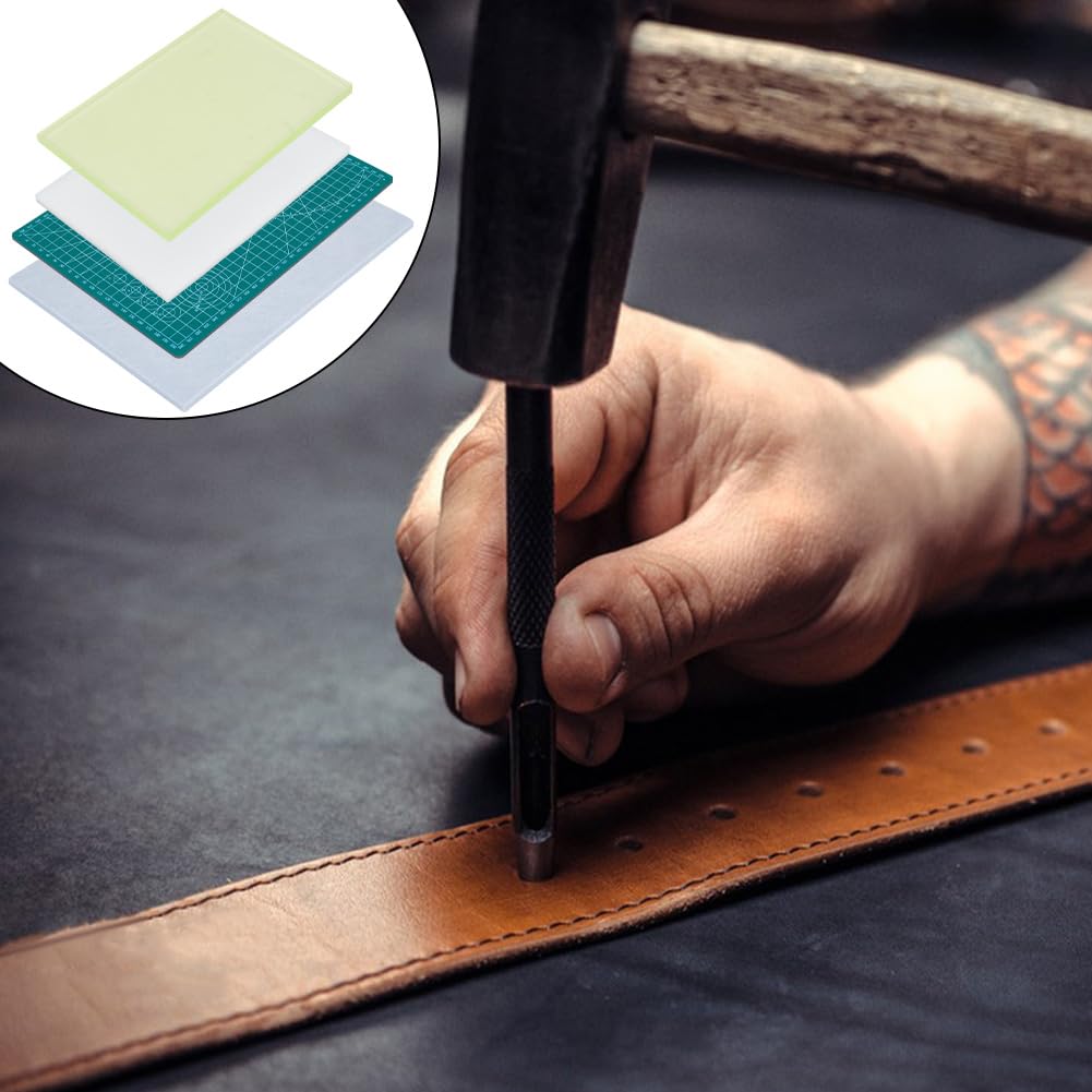 FREEBLOSS 4pcs Leather Punch Pads Punching Mats with Precision Hobby Knife Sound Absorbing Pad for Leathercraft Supplies Leather Working Tools and Supplies for Gift Adults