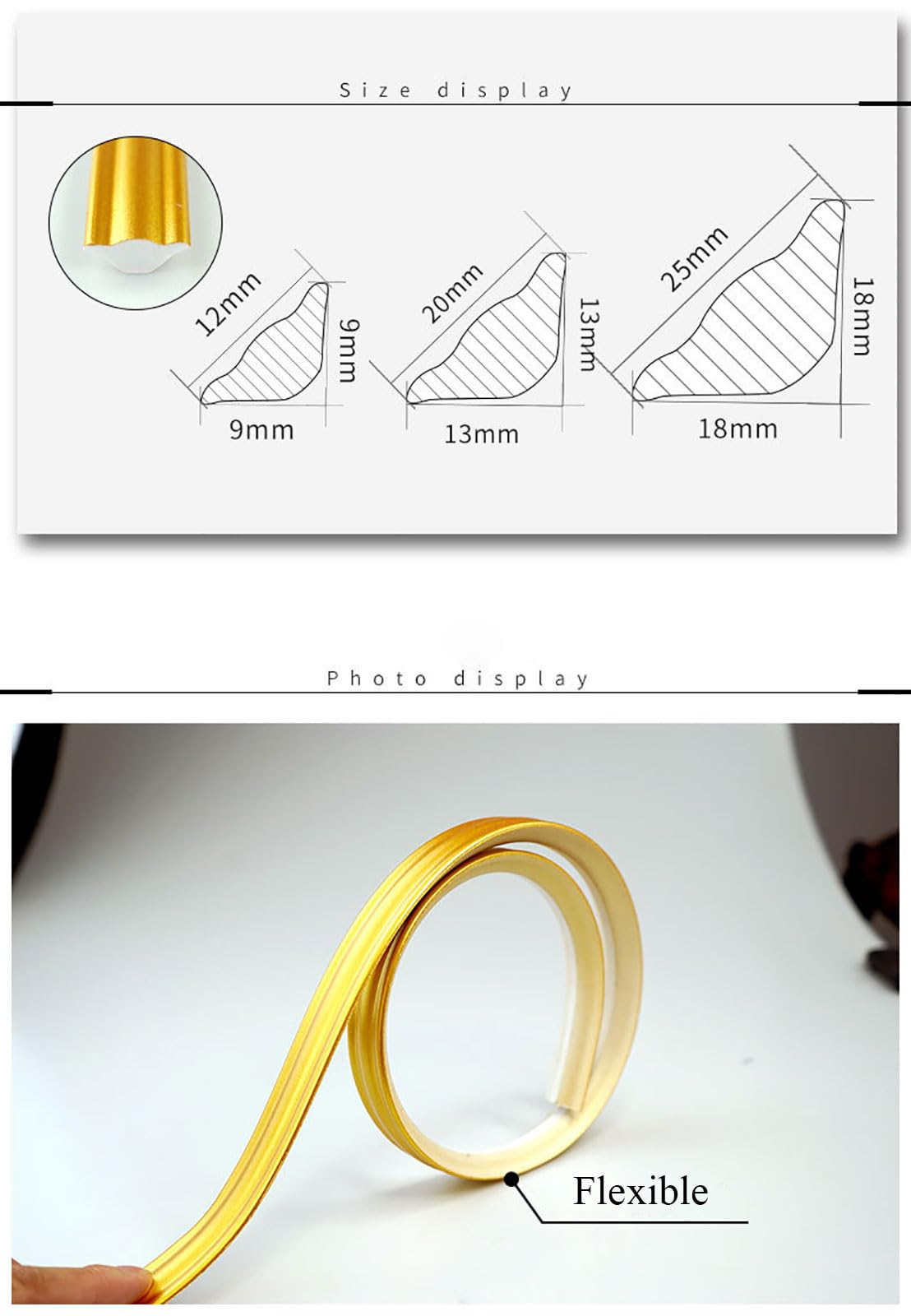 COYOUCO Self Adhesive Caulk Tape, Peel And Stick Trim for Walls, Floors, Counters, Tile And More - 12Mm by 1M Adhesive Trim,Gold