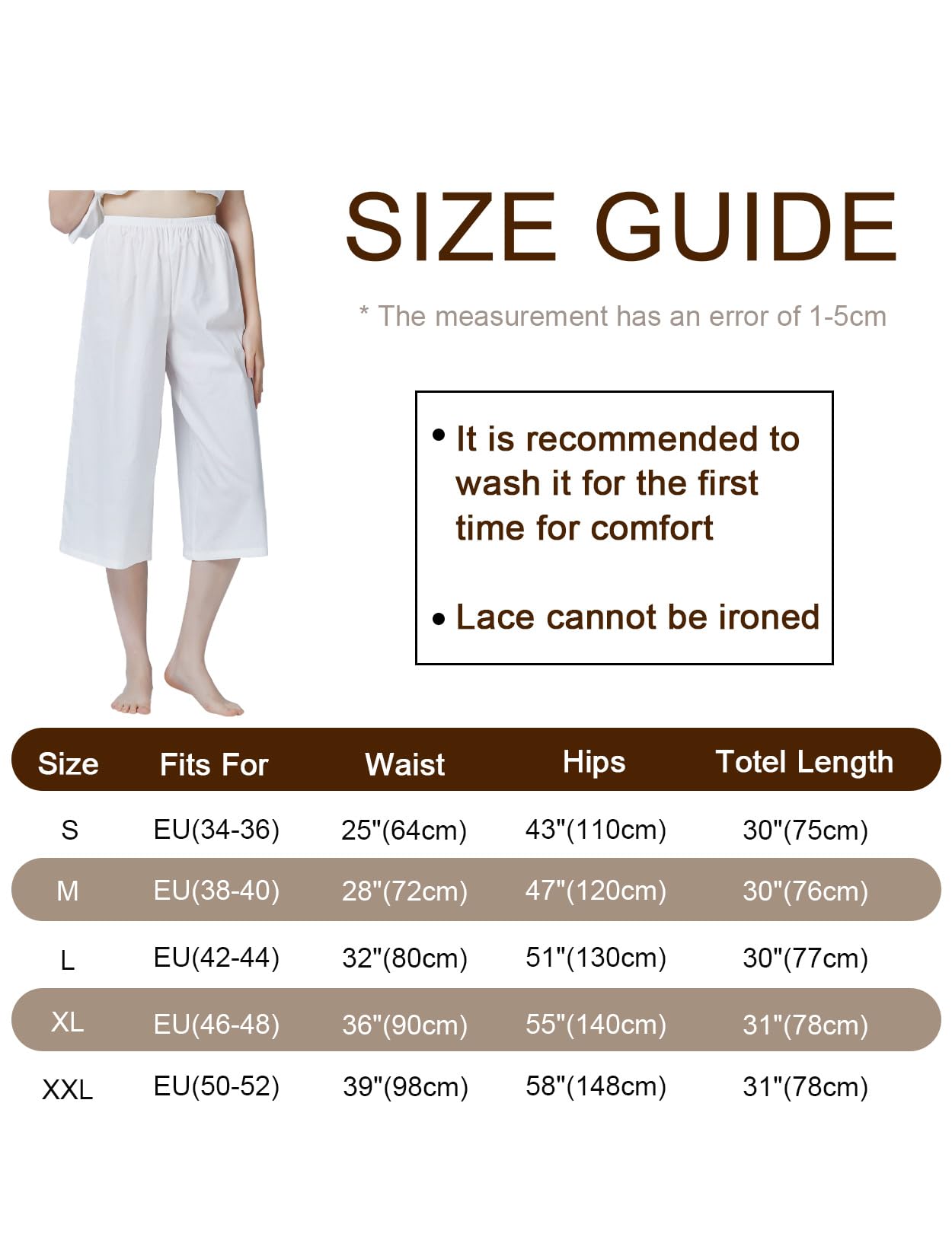 BEAUTELICATE Pantaloncini Sottogonna Vittoriano Donna 100% Cotone Pantaloni Pigiama Vittoriano Lungo Rinascimentale Antistatico Gamba Larga Pantaloni Avorio