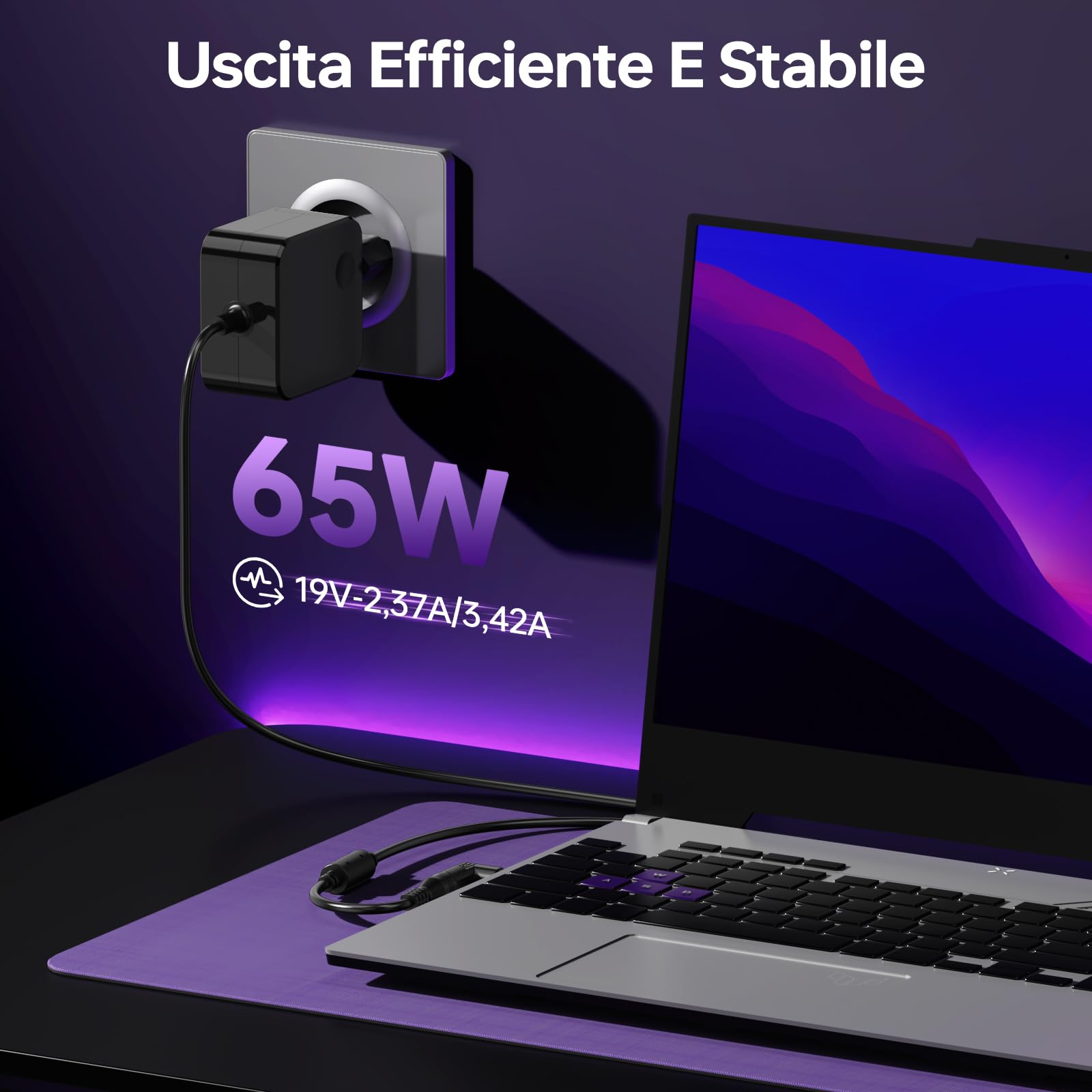 65W Caricatore GaN Universale per ASUS VivoBook Go ZenBook K513 F512J F515J F556U F1504 F1502 F1605 F509J X509J X515 X556U X542U UX333F S510U S533 S530 W19-065N1B,Alimentatore PC Portatile per ASUS