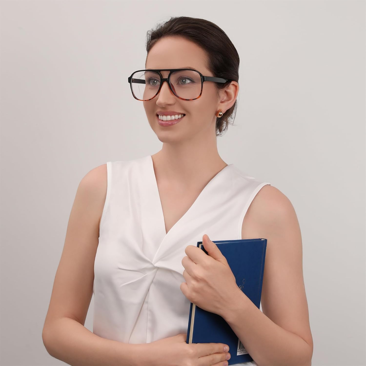 FEISEDY 70s Aviator Glasses Frame Blue Light Blocking Glasses Oversized Square Computer Glasses Women Men B2888 - Image 3