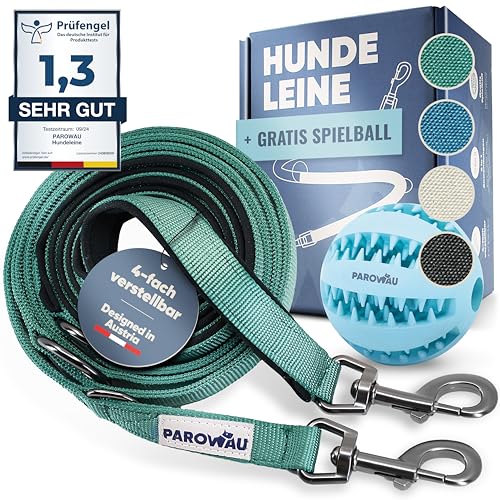 PAROWAU Hundeleine 3m [4-Fach verstellbar] + Hundespielzeug Ball [Zahnpflege Hund] Leine Hund Hundezubehör Hundeleine für große Hunde Hundespielzeug Intelligenz Hundespielzeug unzerstörbar (türkis)