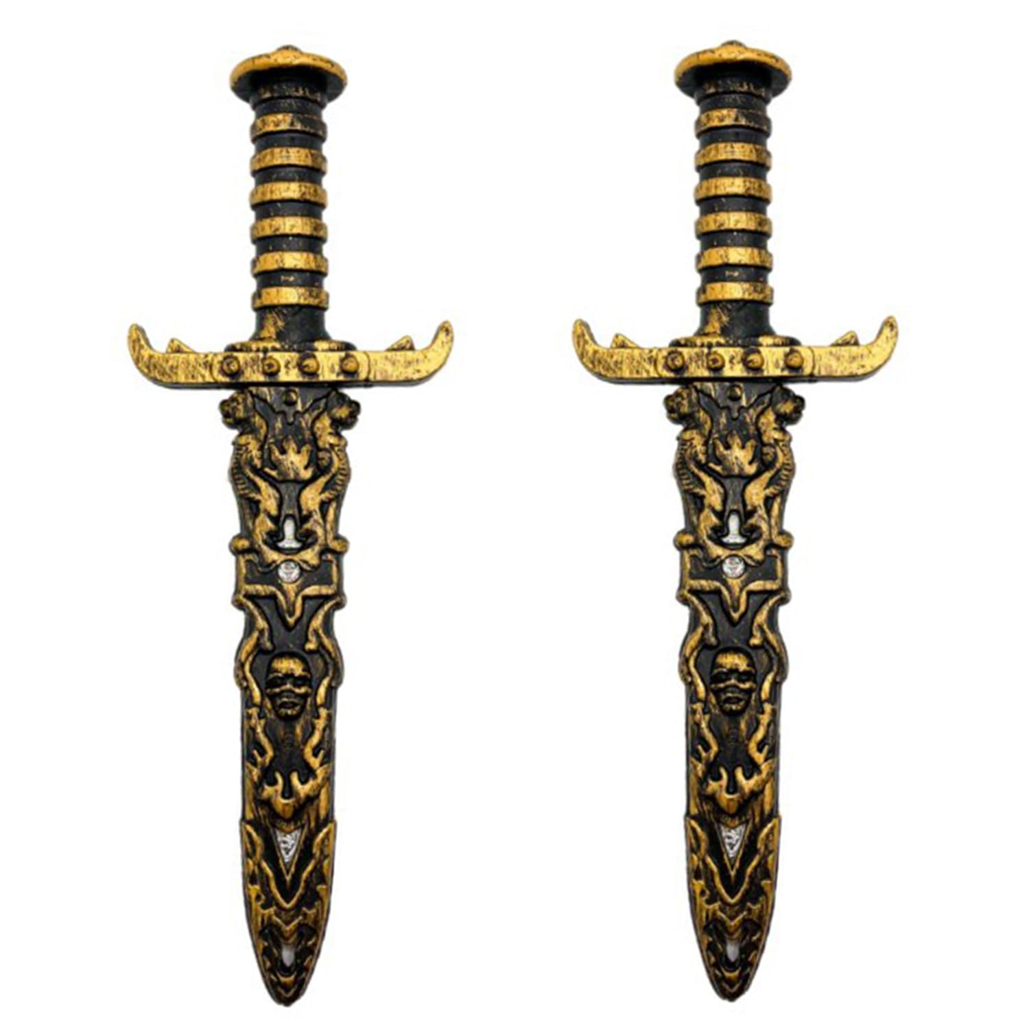 XNHIU 2Pcs Halloween Plastic Pirate Sword Pirate Dagger Fake Sword Prop Toy Pirate Sword for Halloween Cosplay Stage Performance (Bronze)