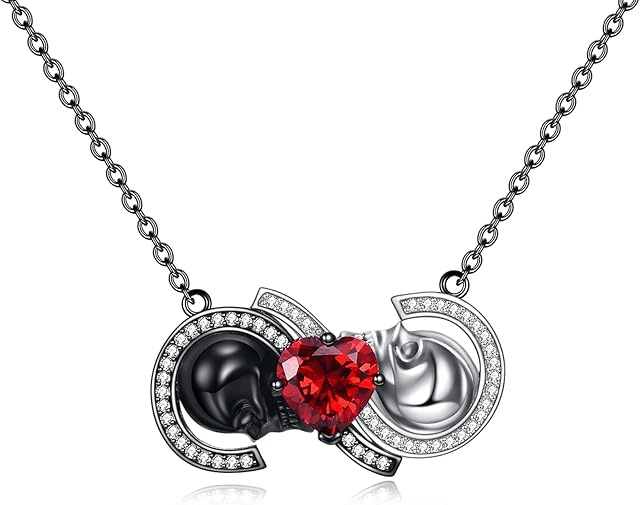 URONE Skull Necklace Sterling Silver Skull Infinity Pendant Gothic Skeleton Skull Valentine's Day Jewellery Gifts for Women Girls