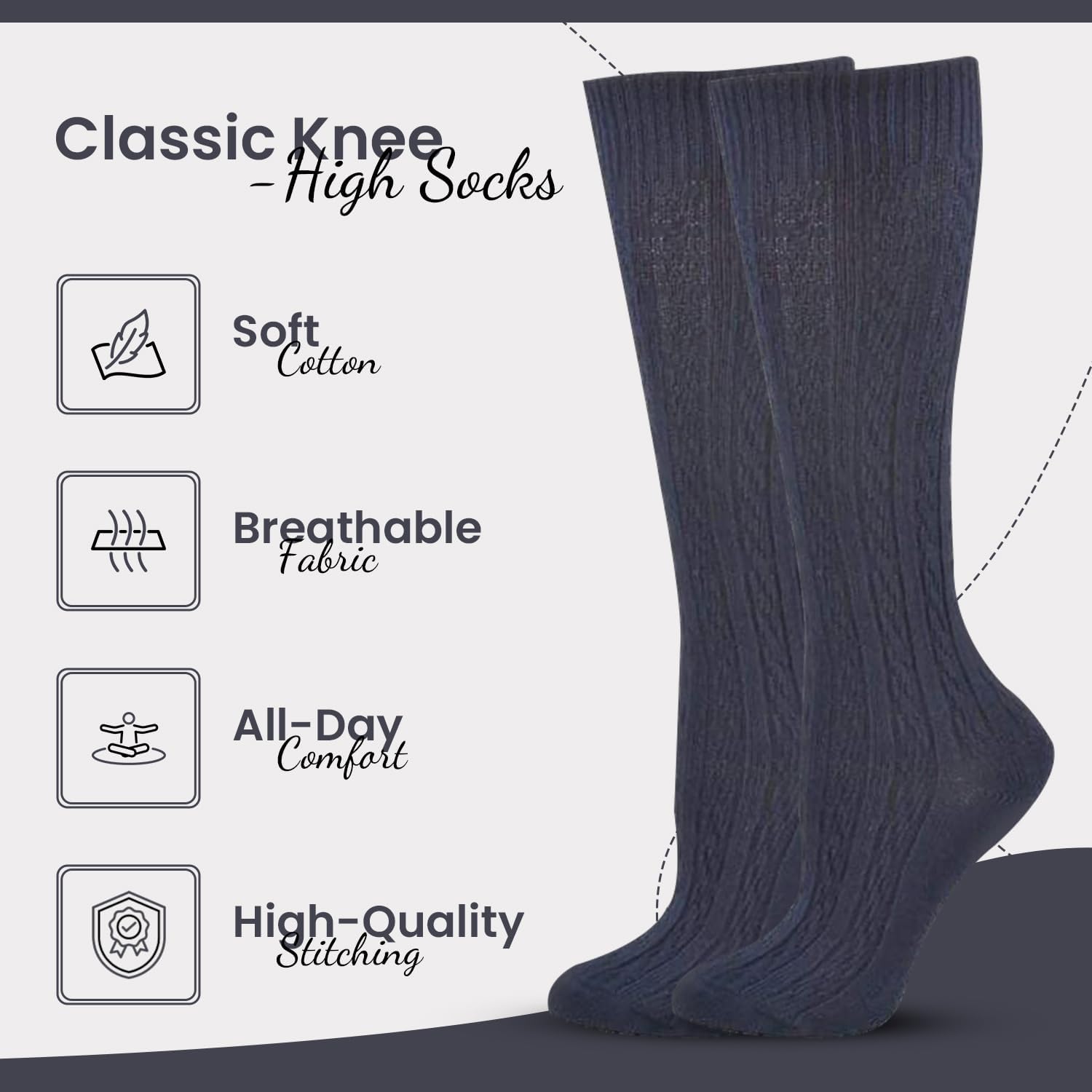 Classic Girls Cable Knit Knee socks, Combed Cotton Knee High Uniform Socks Soft 3 Pair Pack, Cozy Girls School Uniform Socks - Image 6
