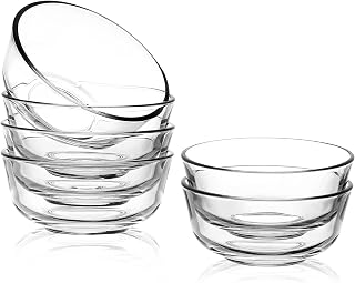 SWEEJAR 8oz Glass Bowls Set of 6 - Small Prep Bowls for Desserts, Ice Cream, Snacks, Side Dishes & Dipping Sauces