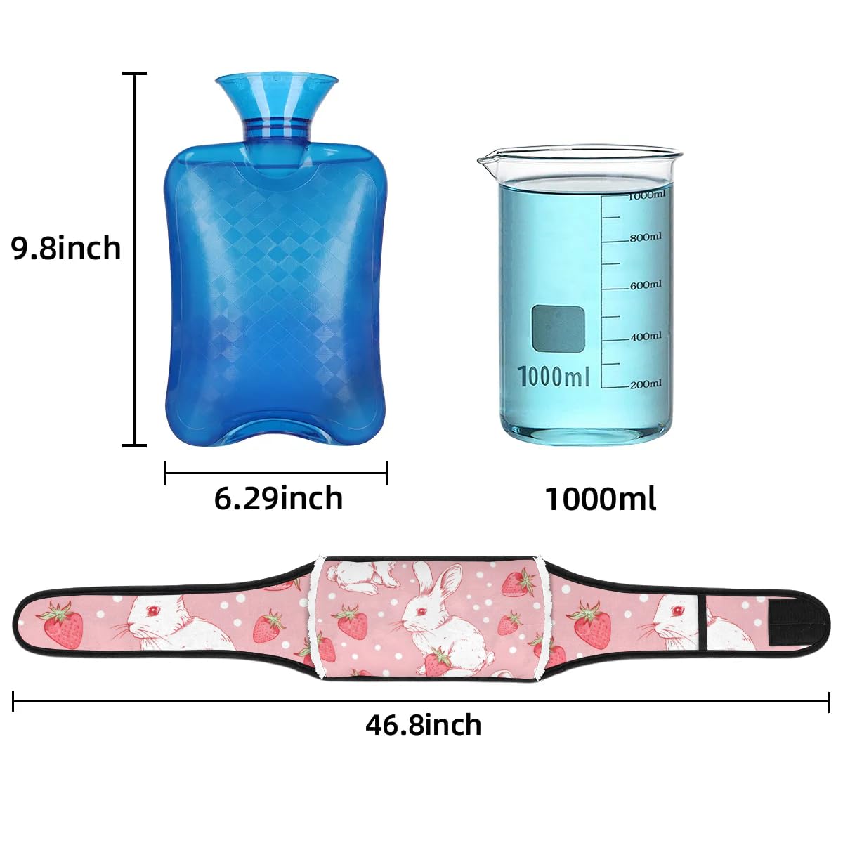 Hot Water Bag with Waist Cover Rabbit Strawberry Warm Hot Water Bottle Belt Plush Double Hand Insert Wearable Water Bag Detachable Hot Bottle Pouch for Neck Shoulder Pain Relief