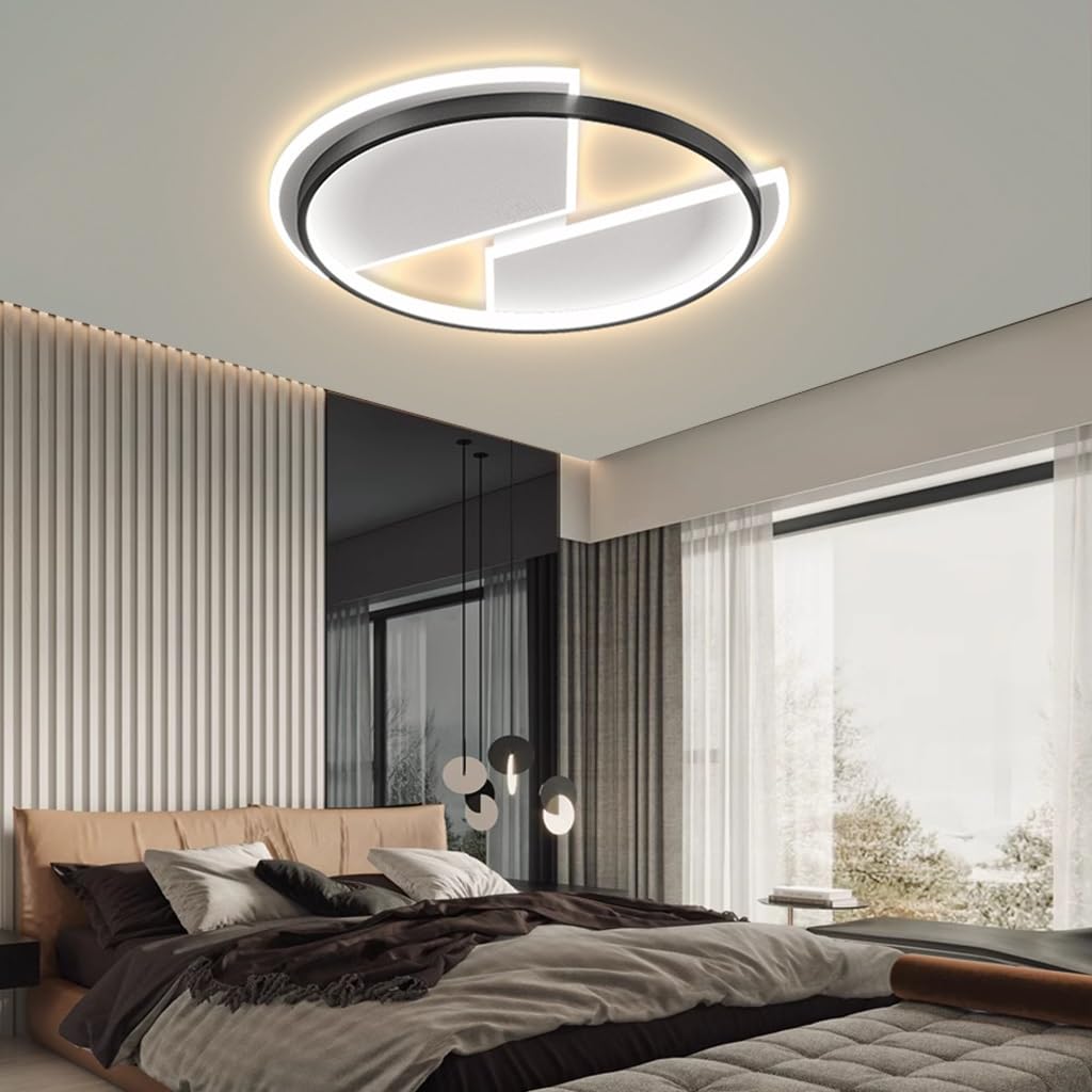Plafonnier LED Rond 52W dimmable noir luminaire intérieur de salon