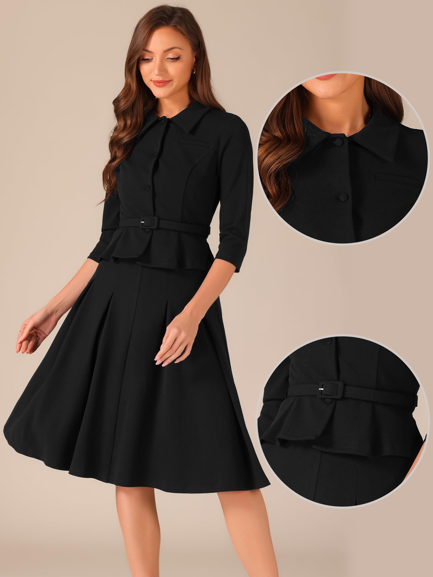 Allegra K Damen Business Rock Anzug Sets 2-Teilige Outfits Büro Langarm Blazer Jacke Faltenröcke