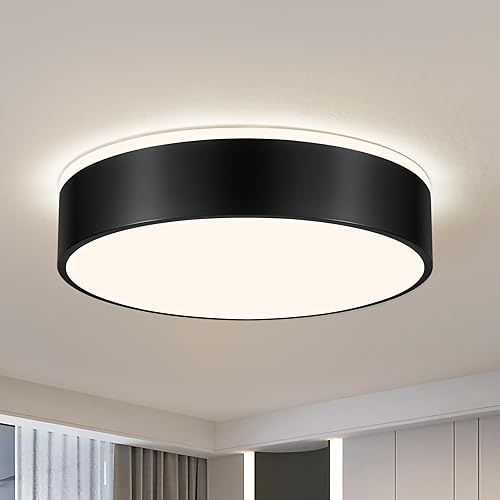 Miniatura 9 de Vikaey Lámpara de techo LED negra, moderna lámpara de techo empotrada, lámpara de techo redonda minimalista de metal para pasillo, entrada,
