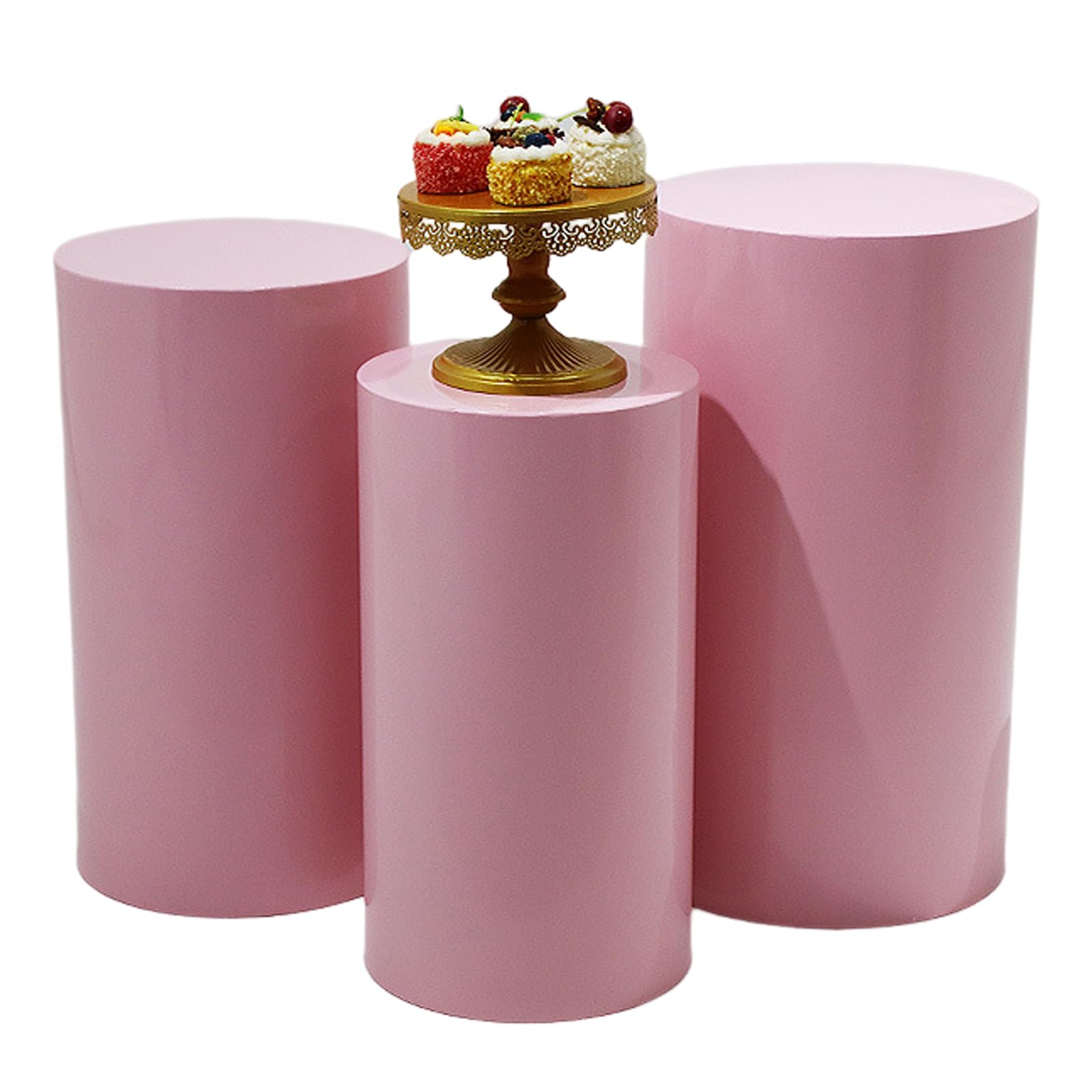 UVCMDUI Round Cylinder Pedestal Stand for Party, 3pcs Metal Pink White