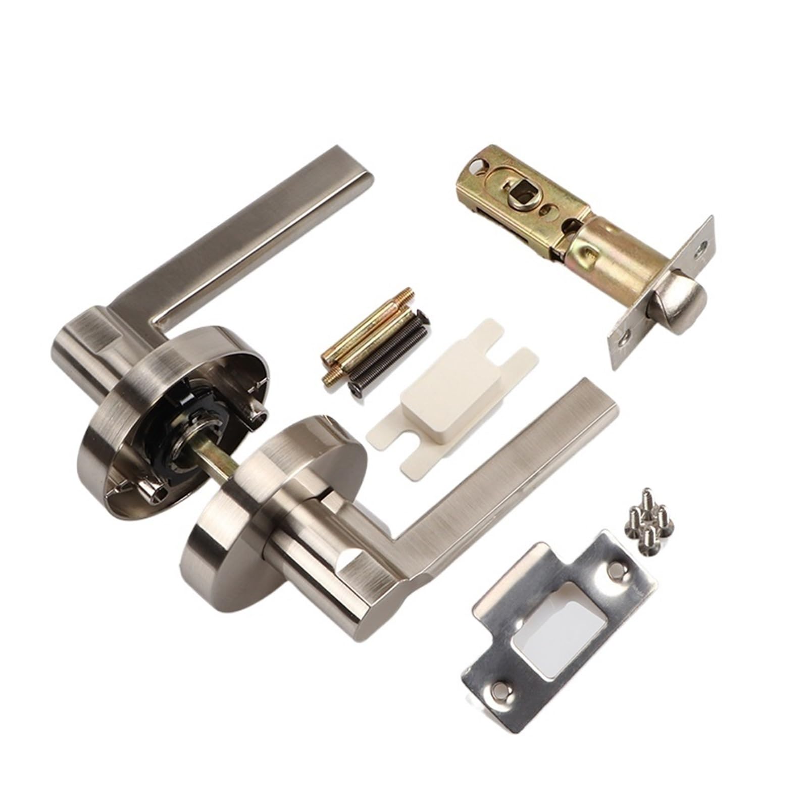 Vqdgpkpvv One Color Three-Pole Handle Door Lock Indoor Silent Bedroom Black Hotel Bathroom(Brushed Silver Lock Anti Lock)