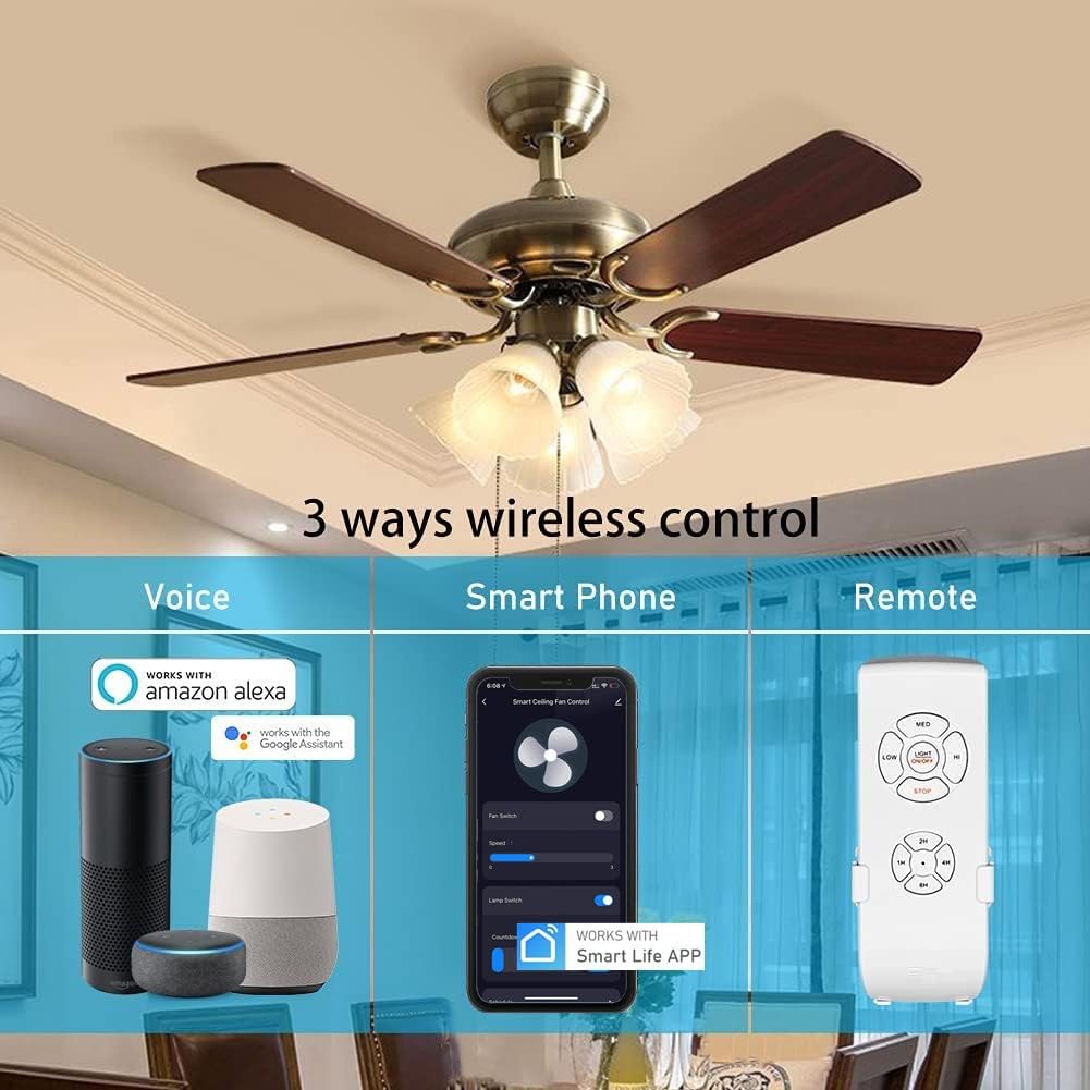 wifi ceiling fan remote front view with app and voice control