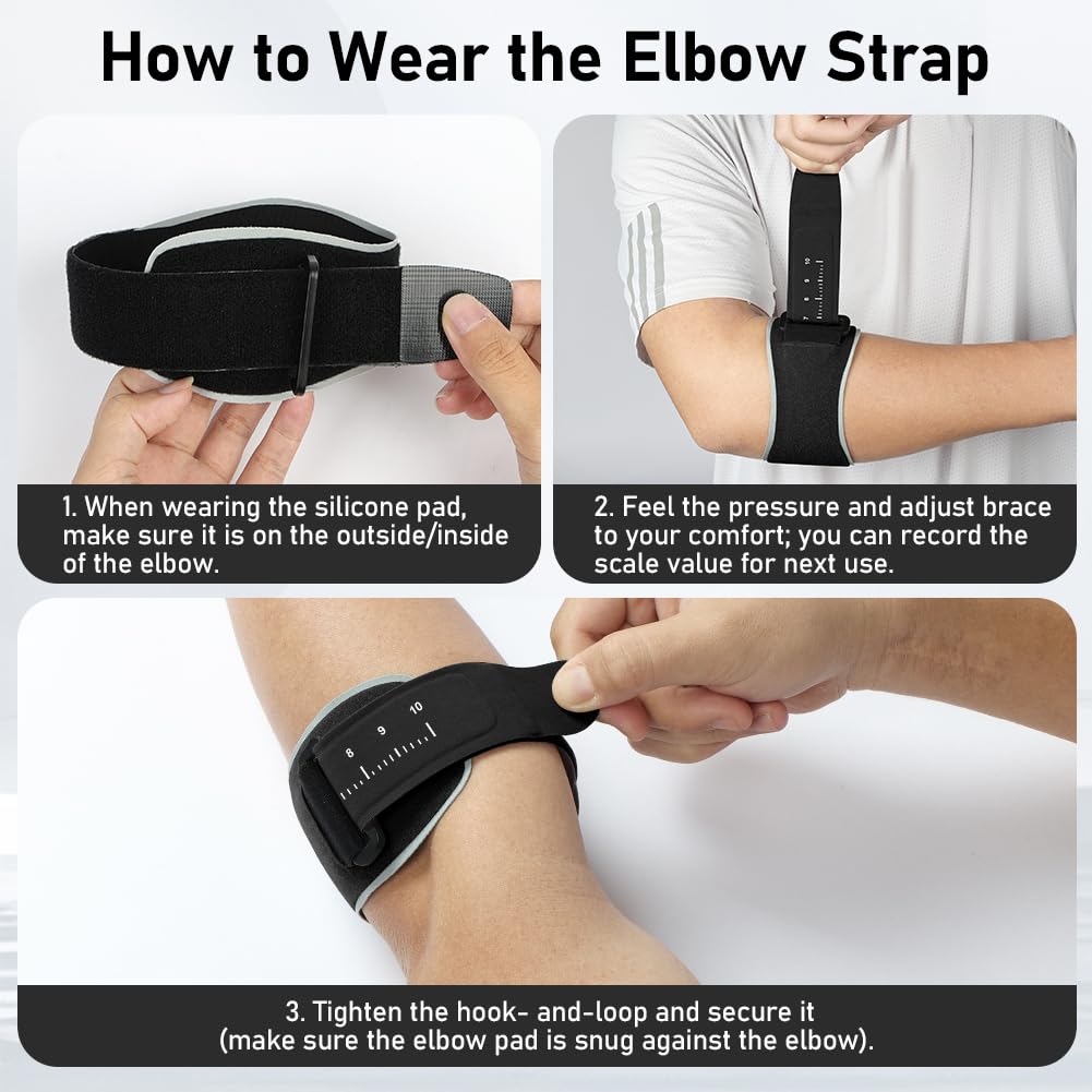 Coderas Epicondilitis, Cinta de Codo Tenista con Almohadilla de Silicona 3D, Coderas para Tendinitis Ajustable, Coderas de Golfista para Hombre y Mujer para Tendinitis Alivio del Dolor (Negro)