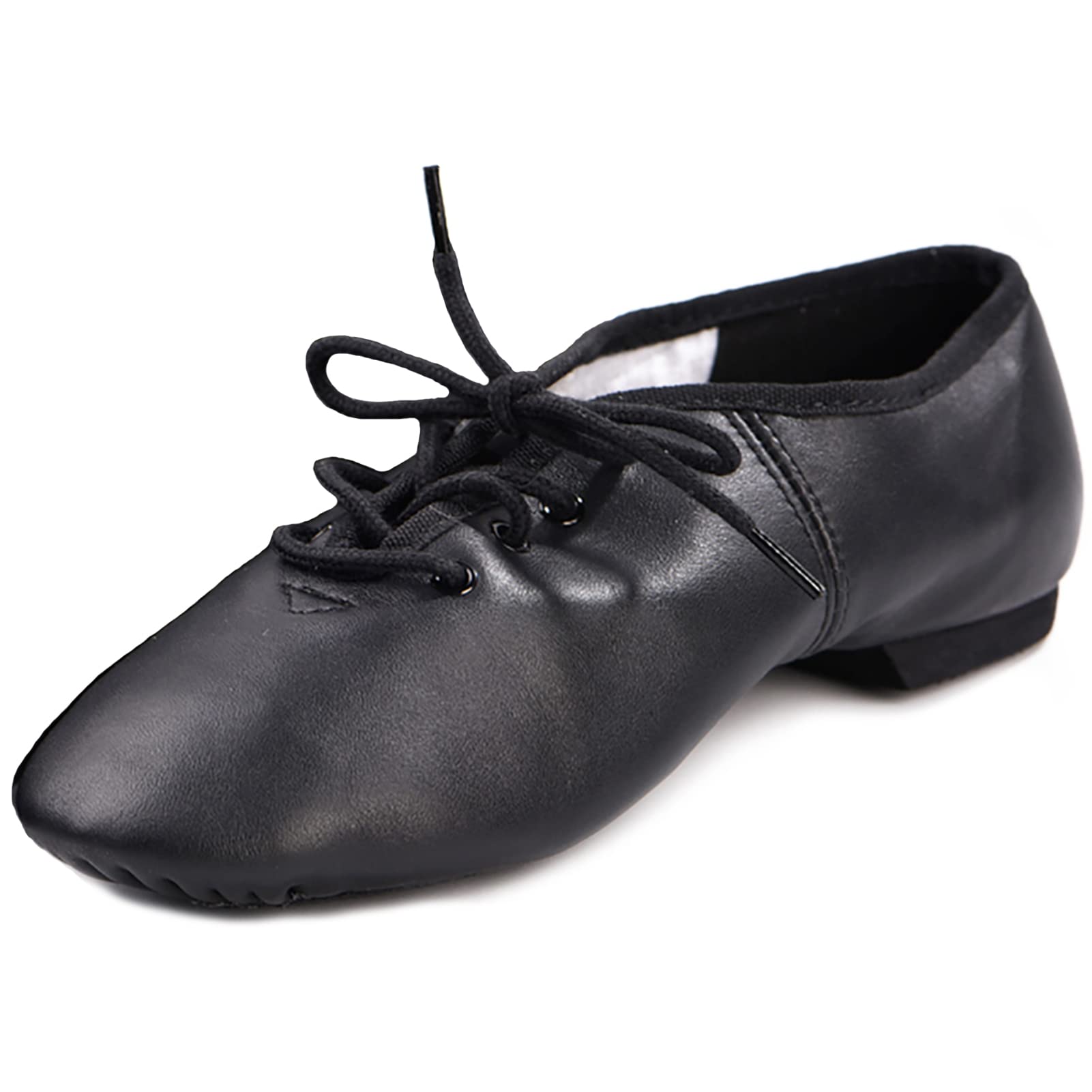 DANCEYOU Chaussures de Jazz – Cuir Fin, Lacets, Semelle divisée – Chaussures de Danse pour Adolescents et Adultes – Noir