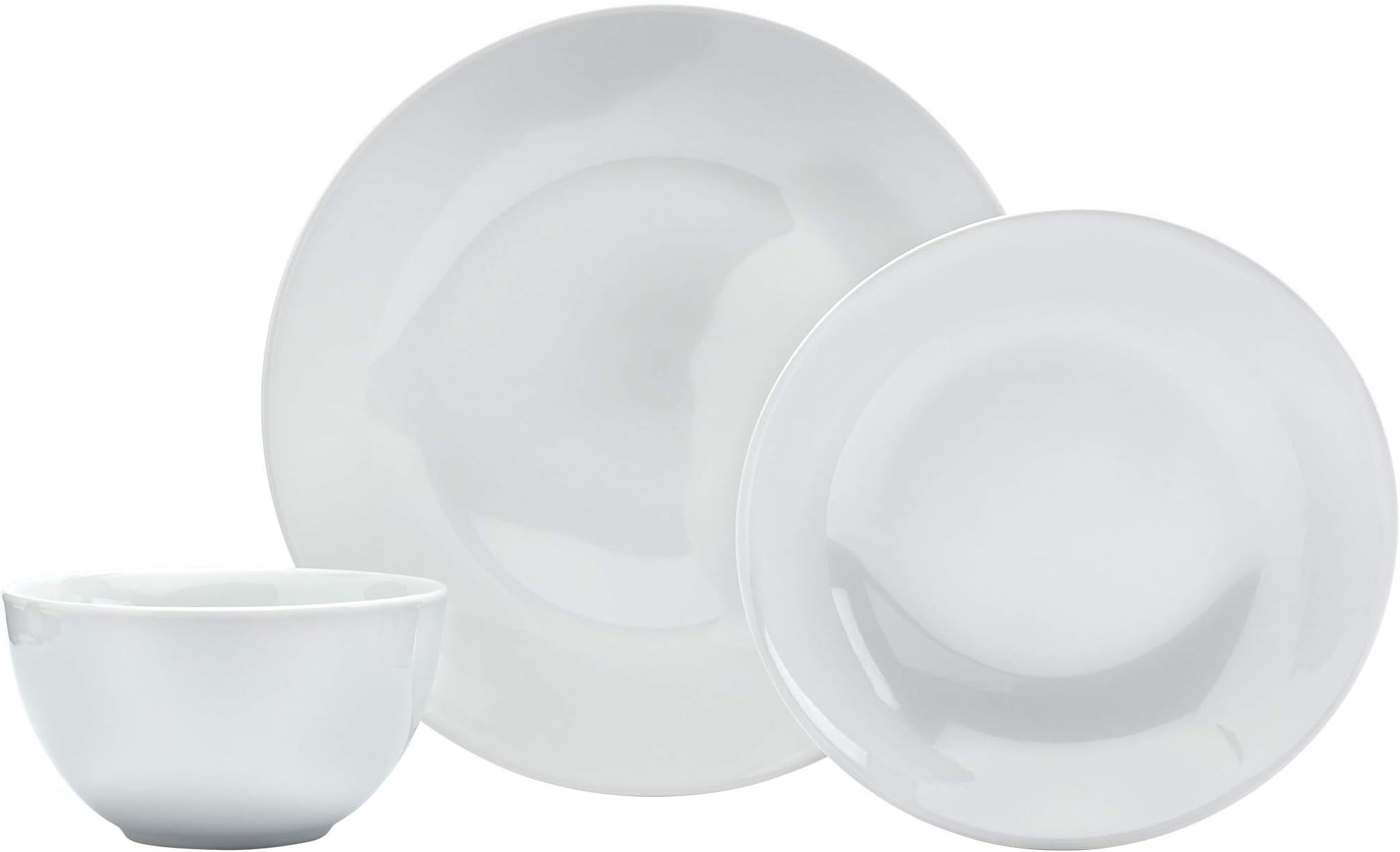 Denmark White Catering and Dining- Commercial Chef Restaurant Grade Scratch Chip Resistant Dishwasher Oven Microwave Safe Dinner Soup Cereal Plate Bowl, 12 Piece White Vitrified Dinnerware Set