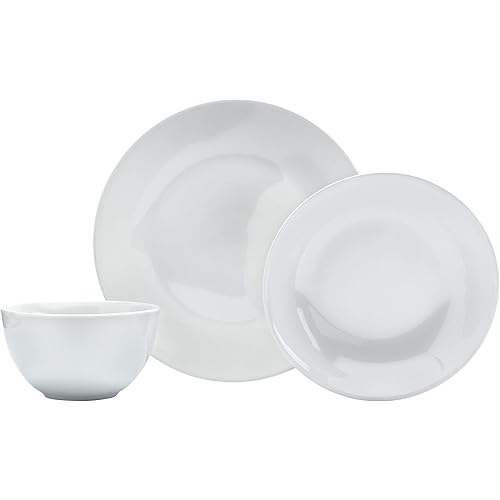 Denmark White Catering and Dining- Commercial Chef Restaurant Grade Scratch Chip Resistant Dishwasher Oven Microwave Safe Dinner Soup Cereal Plate Bowl, 12 Piece White Vitrified Dinnerware Set