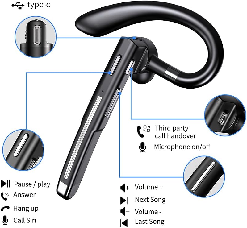 Hsility Bluetoth Earbuds with Mic for Office 270 Degree Rotatble Wireless Earbuds for Truck Driver image 3