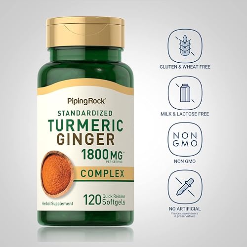Miniatura 3 de Piping Rock Suplemento de cúrcuma y jengibre de 1800 mg | 120 cápsulas blandas | con extracto de pimienta negra | Complejo de extracto de hierbas |