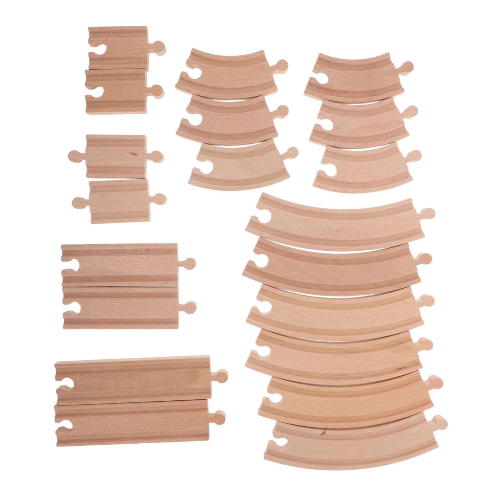 HEMOTON Binari in Legno per Trenini, 20 Pezzi Beige, Curve e Dritte | Compatibili con Modellini Ferroviari, Pezzi di Giunzione Inclusi, Montaggio Creativo per Gioco Quotidiano