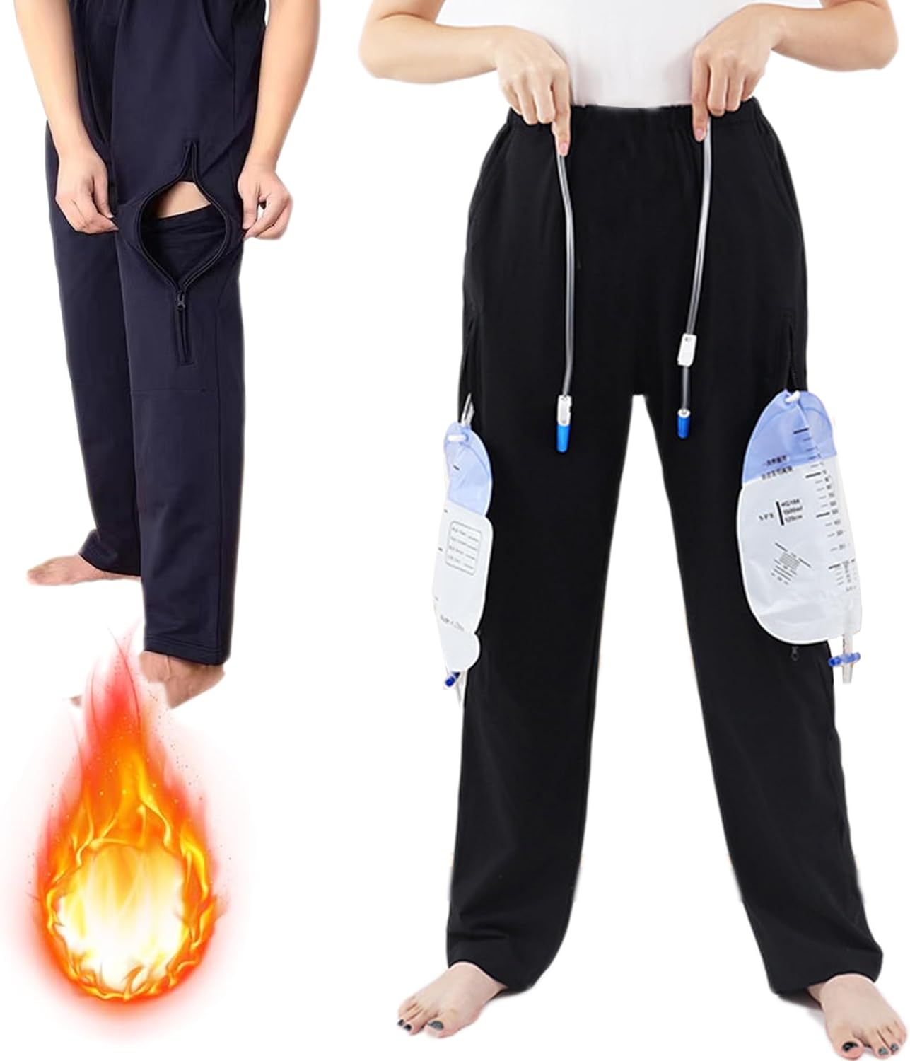 AUSTYLCO Fleece Lined Winter Urine Bag Holder Pants with Zippered Pockets,Incontinence Catheter Pants,Urine Bag Holder Trousers for Nephropathy Nephrostomy,Cystostomy,Eelderly