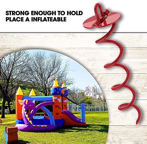 Image of Eurmax USA 4-Pc Pack Spiral Stakes Heavy Duty Anchor Kit Ice Screw Anchor for Trampoline, Tents, tarps, Canopies,car Ports,Dog tie Out and etc Bonus Tie Down Straps 4-Pc Pack(Red)
