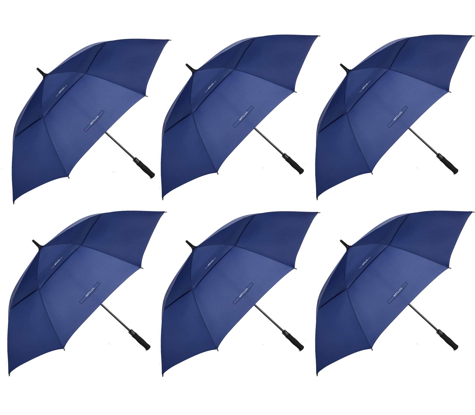 MRTLLOA 6 Pack 62/68 Inch Automatic Open Golf Umbrella, Extra Large Oversize Double Canopy Vented Windproof Waterproof Stick Umbrellas for Rain(62 Inch, Navy Blue)