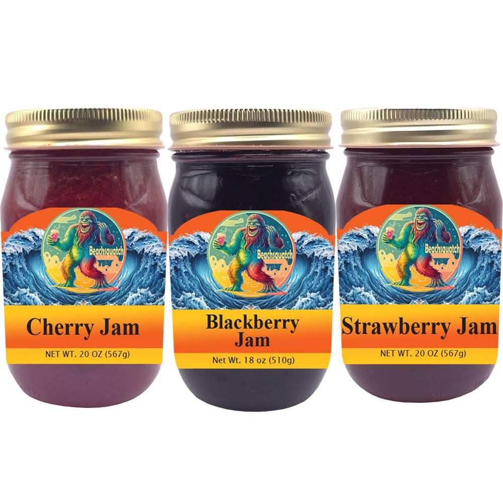 Beachsquatch Classic Jam Collection (Blackberry, Cherry, Strawberry) 20 ounce jars - 3 PACK
