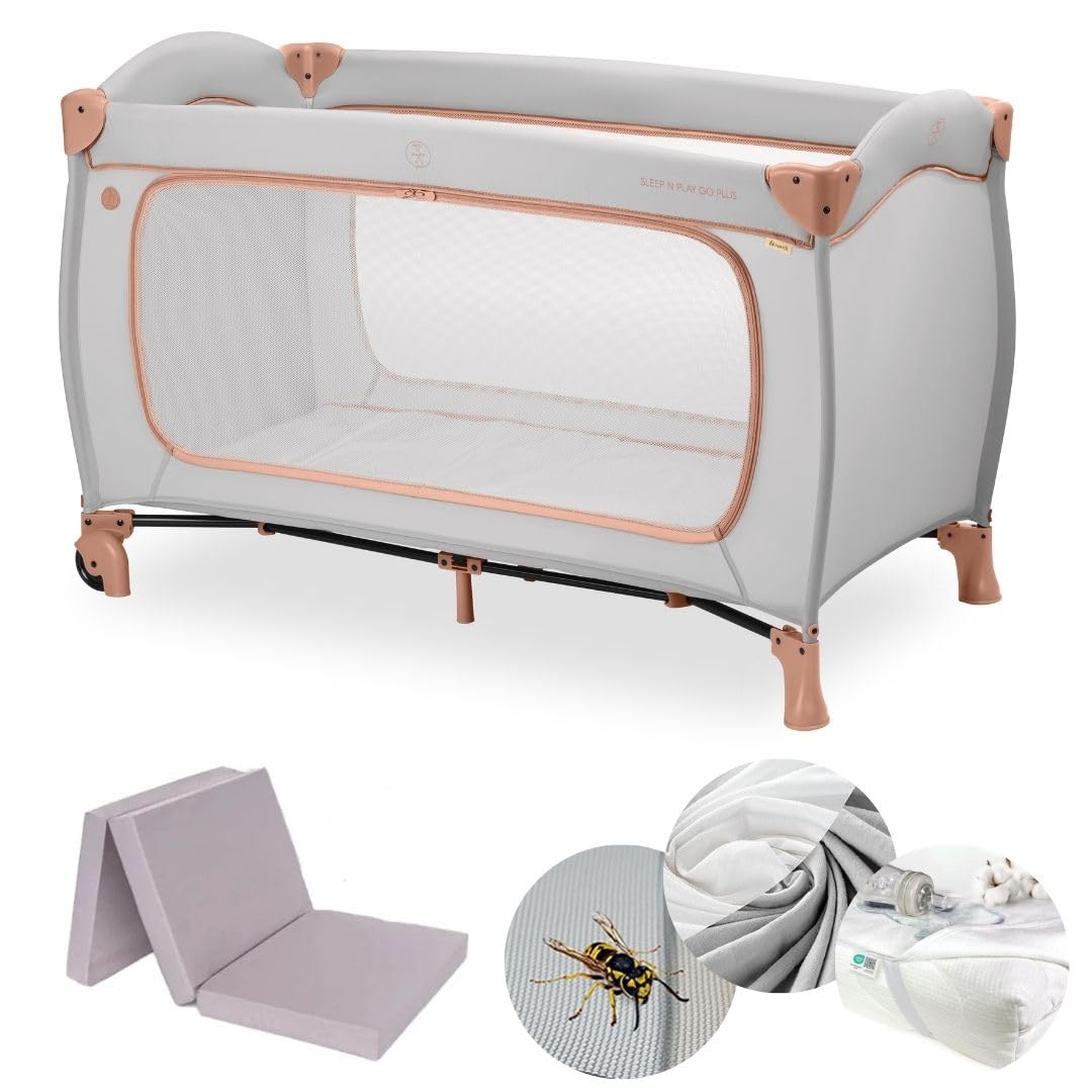 hauck Lot Lit Parapluie Bebe avec Matelas Sleep N Play Go Plus XXL - Inclus Moustiquaire, Alèse, Drap Housse, Sac de Transport, Pliable, Dusty Cork