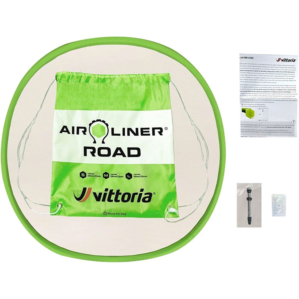 VittoriaAir-Liner Road Insert for Tubeless-Ready Road Bike Tires Run Flat, One Multiway Valves Included (Small)
