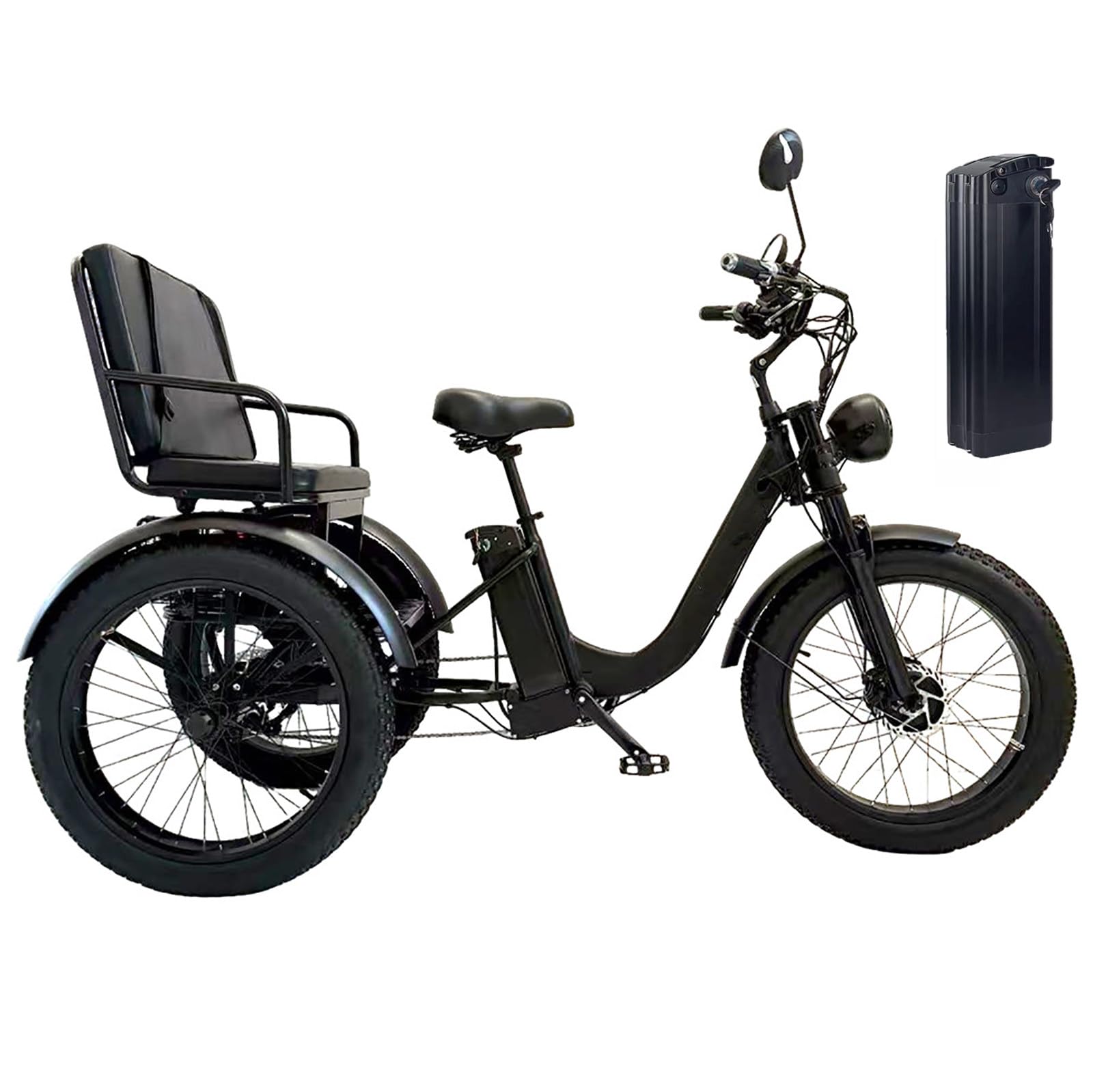 Triciclo Elettrico Da Carico, Capacità Di Carico 200 Kg, Pneumatici Larghi 24″. Triciclo Elettrico Con Sedile, Display Lcd + Faro, Doppi Freni A Disco, Per Uso Familiare Quotidiano Black