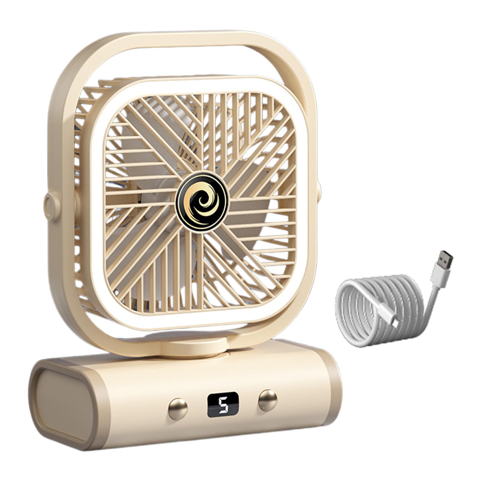 APGLSXY Portable Desktop Fan with Night Light, USB Rechargeable and 5 Speed Settings, for Dorm Room, Bedside and Small Spaces Quiet Rechargeable Home Desktop Fan
