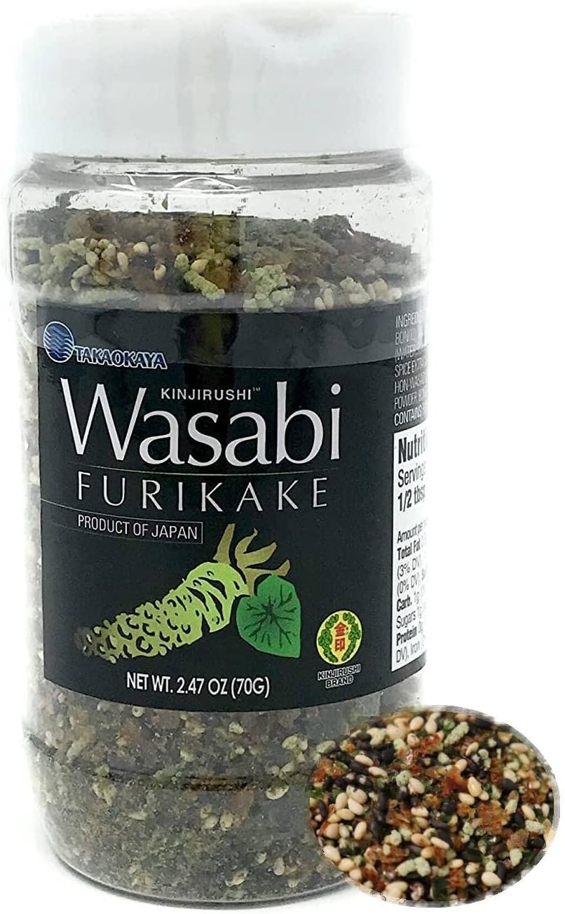 - Furikake Seasoning Japanese with Wasabi (2.47oz) - 1 Bottle, Seaweed/Nori Seasoning/Japanses Rice Balls/Mild Wasabi Granules/Onigiri Toppings/Pasta Season Ideas/Devils Egg/Ramen/Bonito/Seasame/TAKAOKAYA KINJIRUSHI BRAND