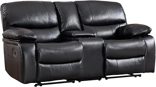 Miniatura 9 de EBELLO Americana - Sofá reclinable manual de piel sintética, sofá reclinable doble minimalista de 2 asientos con consola central, almacenamiento