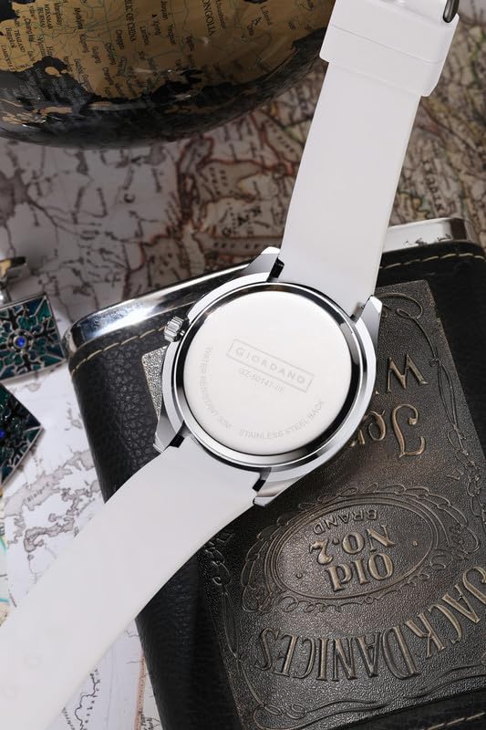 Image of Giordano Stylish World Map Design Analog Watch for Men with Silver Case Round Dial, Textured Silicone Strap, Water Resistant and Date Display Function - GZ-50147
