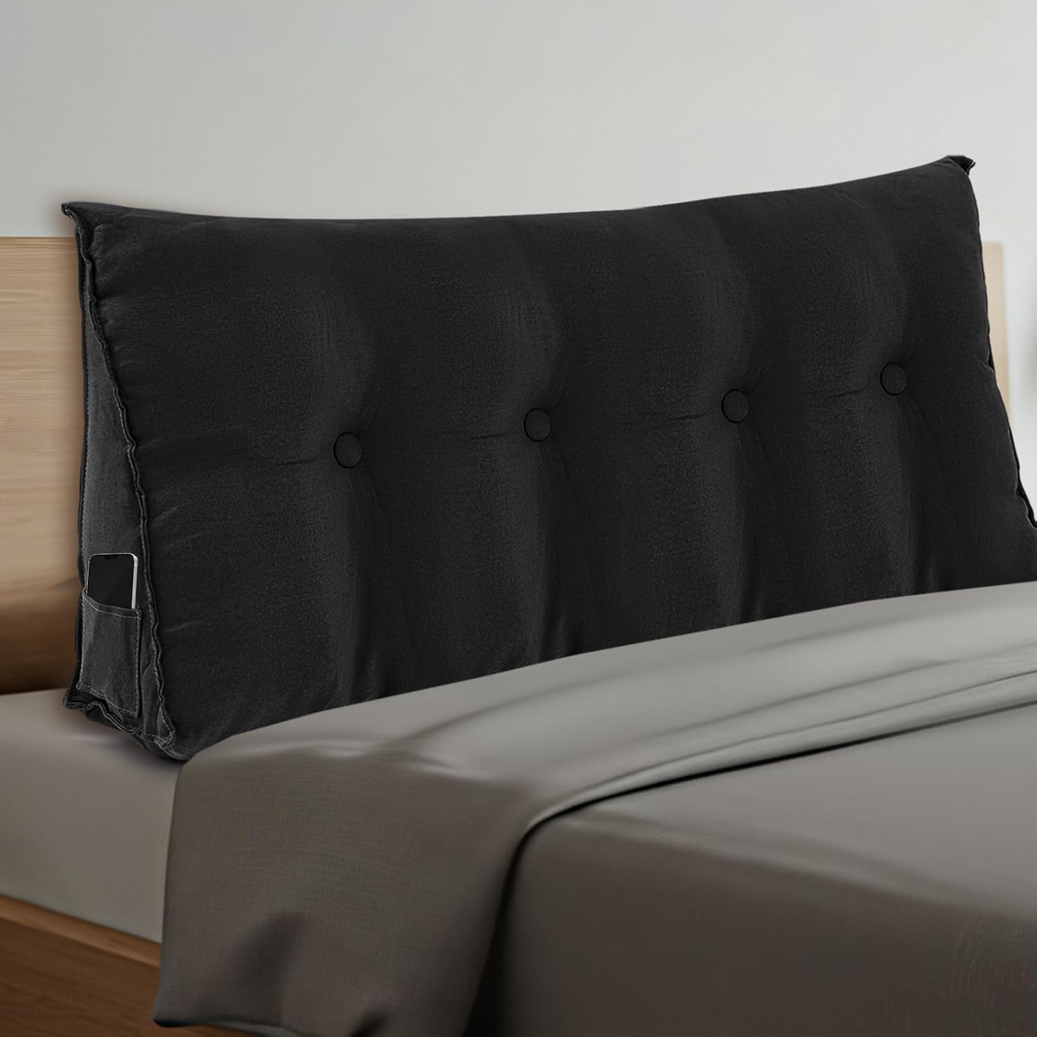 Wenqik Wedge Pillow Full Triangular Headboard Bed Reading Backrest Back Support Long Pillow with Removable Cover for Dorm Room Supplies Housewarming Gift(Black) Black Full (54 x 20 x 8 Inch)