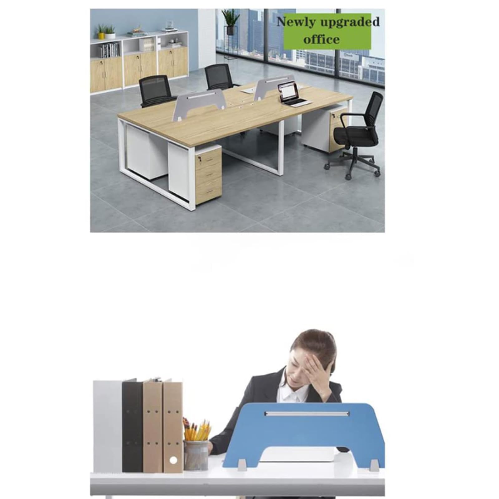 Separador de Escritorio de Madera con Panel de Cuero, mampara de privacidad para Oficina, Pantalla Independiente para Mesa de Trabajo, Barrera Protectora con Abrazaderas.