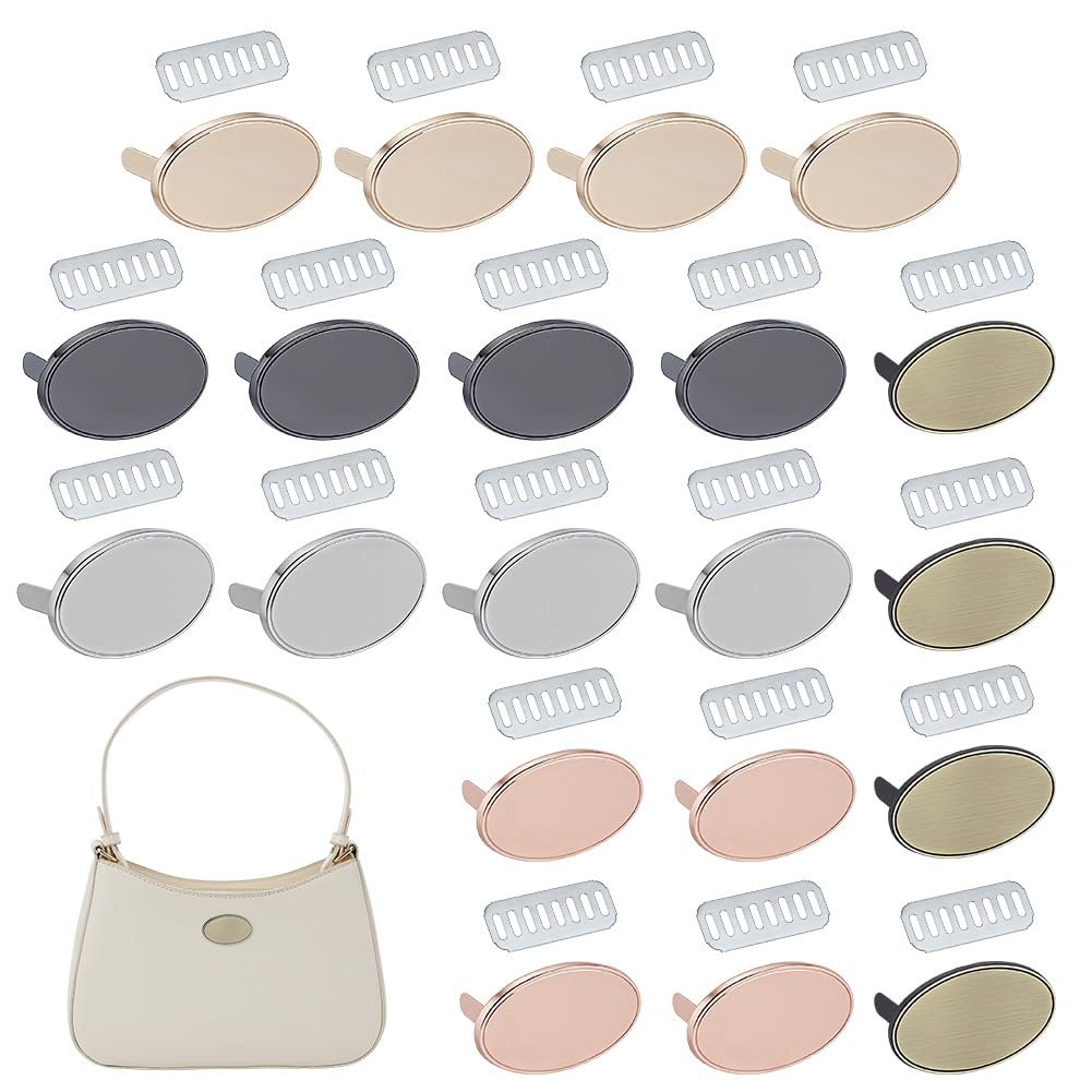 WEBEEDY 20 Sets 5 Colors Blank Metal Stamping Tags Crochet Tag with Shim Alloy Oval Name Logo Labels Purse Bag Tote Tags for Handmade Items Knitting Crochet Crafts Sewing Projects, 5.1x2cm